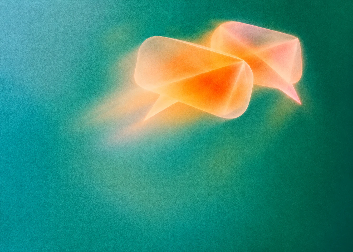 Glowing peach conversation bubbles against teal