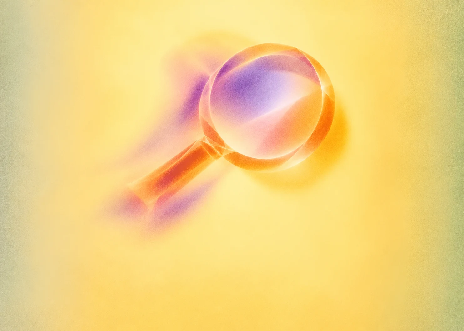Luminous orange magnifying glass in warm yellow light